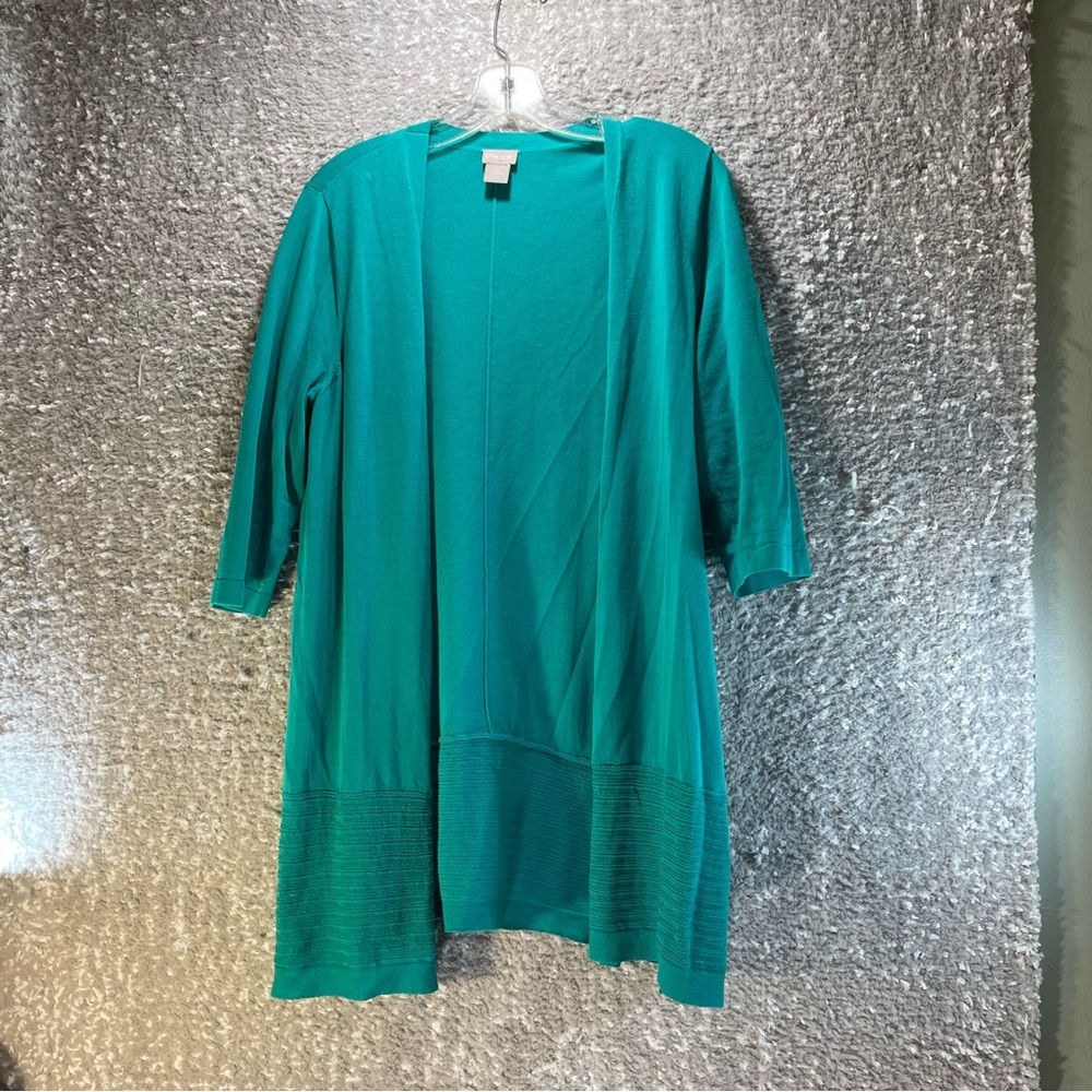 Chico's Women's Size 1, M Cardigan Sweater Green Long Sleeve Solid Lightweight